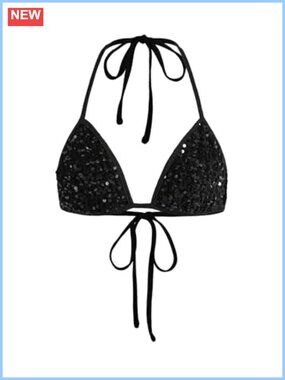 Sequin Crop Halter Top Sleeveless Rave Party Tie Straps